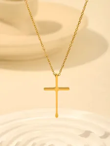 Gold stainless steel cross pendant necklace minimalist fashion luxury jewelry for women.