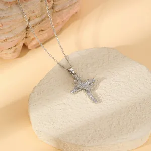 Stainless steel cross necklace for women with sparkling diamonds luxury fashion high-end design