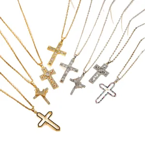 Stainless steel gold-plated rhinestone cross pendant necklace fashion jewelry set for women