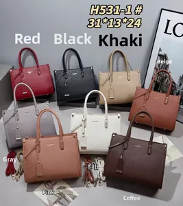 Litchi texture leather handbag collection in eight colors with detachable shoulder strap