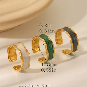Retro wave-edge enamel stainless steel open rings with size and weight dimensions