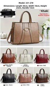 Detail view of stylish tote bag with dimensions 30x10x23cm and metal buckle detail