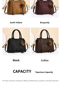 Comparaison détaillée de sacs à main rétro en cuir de couleurs kaki, rouge, noir et marron