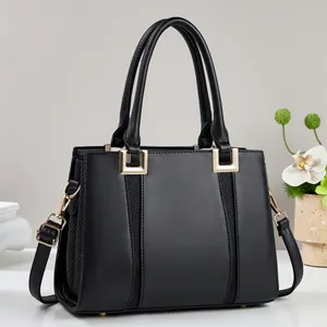 Elegante schwarze Damen-Handtasche aus PU-Leder mit Gold-Schnallen und Schultergurt