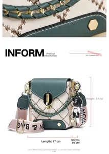 Détails de taille du mini sac matelassé vert foncé avec poignée chaîne et mesures