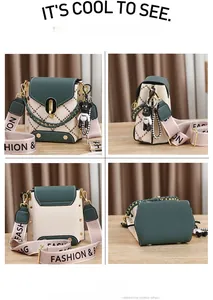 Détails du mini sac bandoulière avec broderie matelassée, color-block rétro et breloque ours