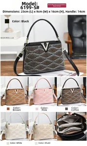Detailed view of rhinestone handbag with 23x9x16cm dimensions and multi-color options