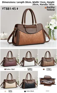 Detailed size chart for trapezoidal handbag with color-block stitching and dimensions
