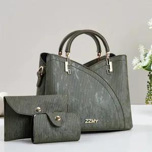 Ensemble de 3 sacs à main vert olive comprenant un grand cabas et une pochette chic