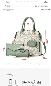 Detailed dimensions of the light green Chinese style embroidered handbag and pouch set