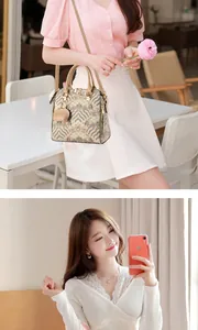 Lifestyle view of retro embroidered crossbody bag with chic blue patterns and mini pouch