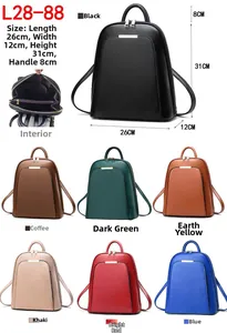 Size guide for large capacity solid color women's backpack with interior storage view