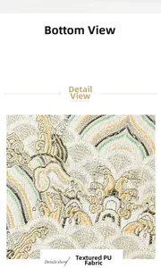Close-up of textured PU fabric with intricate retro embroidery and cloud patterns