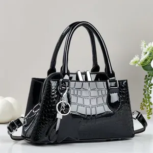 Women Fashion Patent PU Leather Crocodile Embossed Top Handle Bag With Star Pendant Crossbody Shoulder Bag For Daily Use