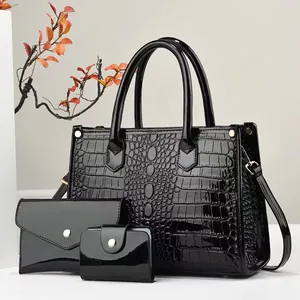 Women Crocodile Pattern PU Leather Handbag With Envelope Clutch And Small Purse Large Capacity Shoulder Tote Messenger Bag
