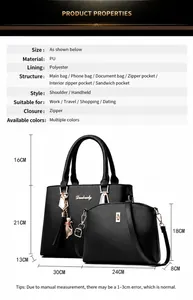 Detailansicht der schwarzen Handtasche aus PU-Leder mit Katzenanhänger und Maßen