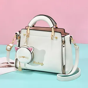 Sac À Main Femme En Similicuir PU Bandoulière Avec Porte Monnaie Chat Mignon Fermeture Éclair Mode Douce