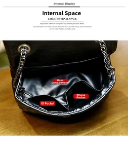 Internal structure of the quilted chain bag showing main compartment and phone pocket