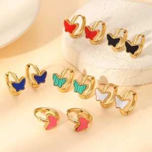 Boucles d'Oreilles Créoles Papillon en Acier Inoxydable Avec Tige en Argent Sterling 925 Or Plaqué Bijoux de Mode Elégants pour Femmes