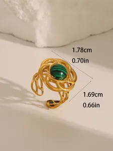 Detailed size chart for 18k gold plated stainless steel ring with turquoise stone inlay