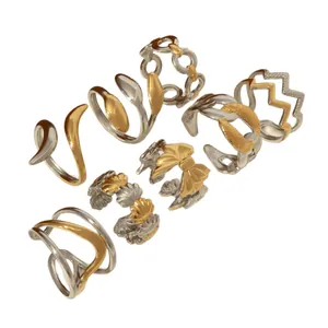 7-teiliges Set minimalistischer, verstellbarer Gold- und Silberringe für Damen