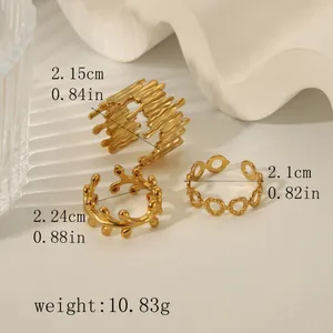 Three-piece set of 18k gold plated stainless steel open rings with textured designs