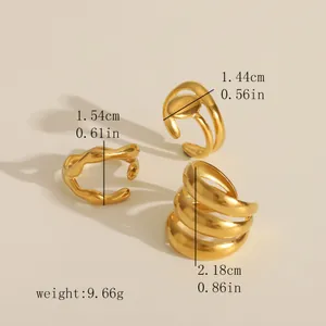 Three-piece set of 18k gold-plated stainless steel open rings with abstract designs