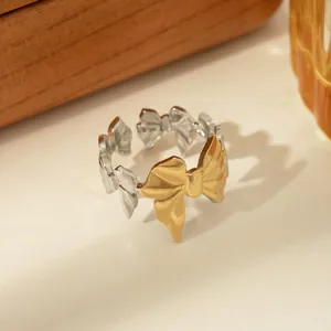 Zweifarbiger goldener und silberner Schleifenring aus Edelstahl verstellbar für Damen