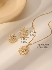 Detail van zonnebloem sieradenset met 40cm ketting en oorknopjes van 1,94cm groot
