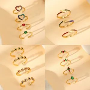 Exquisite Copper Zirconia Open Ring For Women Elegant Gold Plated Adjustable Finger Ring Minimalist Vintage Jewelry Daily Party Accessory