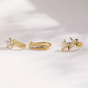 Three-piece gold plated nose clip set with colorful zircon and butterfly flower motifs
