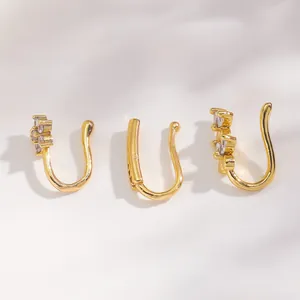 Three-piece gold nose cuff set with minimalist and cubic zirconia inlaid U-shaped designs