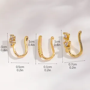 Three-piece set of golden stainless steel non-piercing nose clips with zircon accents