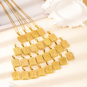 Gold-plated stainless steel necklace with 26 alphabet rectangular pendants in a set