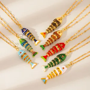 Colorful 18k gold plated koi fish pendants with movable joints on elegant gold chains