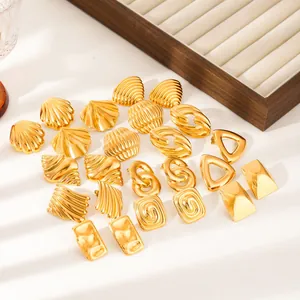 Detailed collection of 18k gold plated geometric earrings with various textured designs
