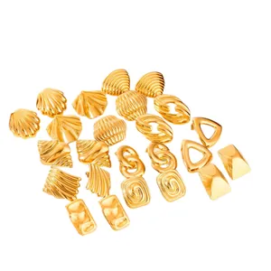 18K gold plated stainless steel geometric earrings set with various minimalist shell patterns