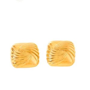 Detailansicht quadratischer 18k vergoldeter Ohrstecker mit radialer Sonnenstrahltextur