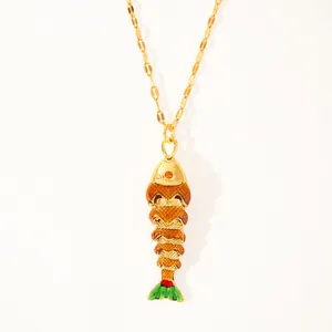 Minimalist 18k gold plated koi fish pendant necklace with orange enamel scales