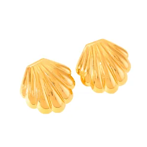 Elegant 18k gold plated stainless steel scallop shell stud earrings for women