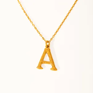 Minimalist 18k gold plated stainless steel necklace with hammered letter A pendant