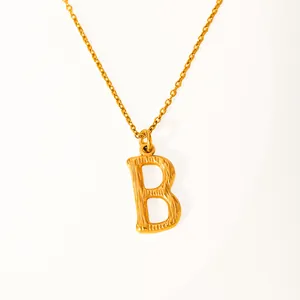 18K gold plated stainless steel necklace featuring a textured letter B pendant with O-chain