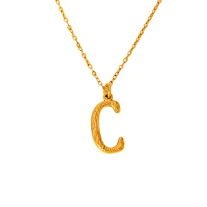 Minimalist 18k gold plated stainless steel necklace with textured letter C pendant