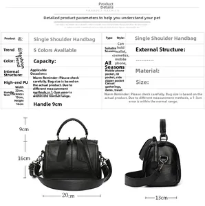 Detailed view of black PU leather Boston bag dimensions 22x13x16cm with bow accent