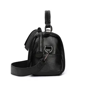 Classic black Boston bag in soft PU leather with large capacity and top handles