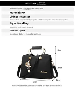 Black litchi texture PU handbag with gold handles and dimensions of 27x14x20cm