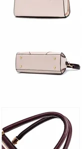 Vistas detalladas del bolso tote beige que muestran el dorso, la base y el asa de cuero