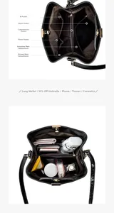 Detailed interior of crocodile pattern bucket bag showing multiple pockets and spacious storage