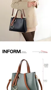 Detail showing height dimensions of minimalist PU leather tote bag in black and green