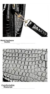 Detailed view of polished gold hardware and premium crocodile embossed leather texture